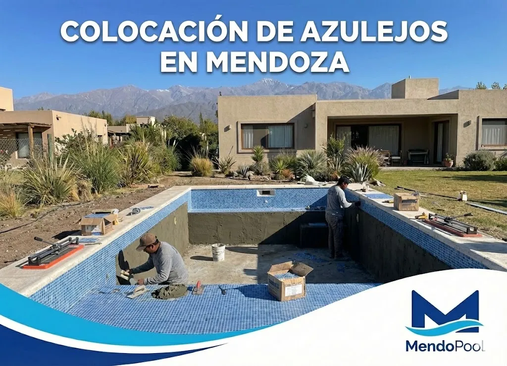 Pileta revestida con azulejos celestes clásicos